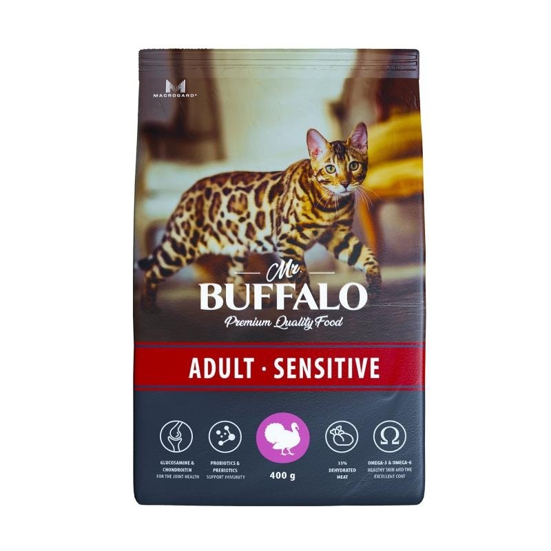 Mr.Buffalo Mr.Buffalo сухой корм с индейкой для взрослых котов и кошек с чувствительным пищеварением (400 г)