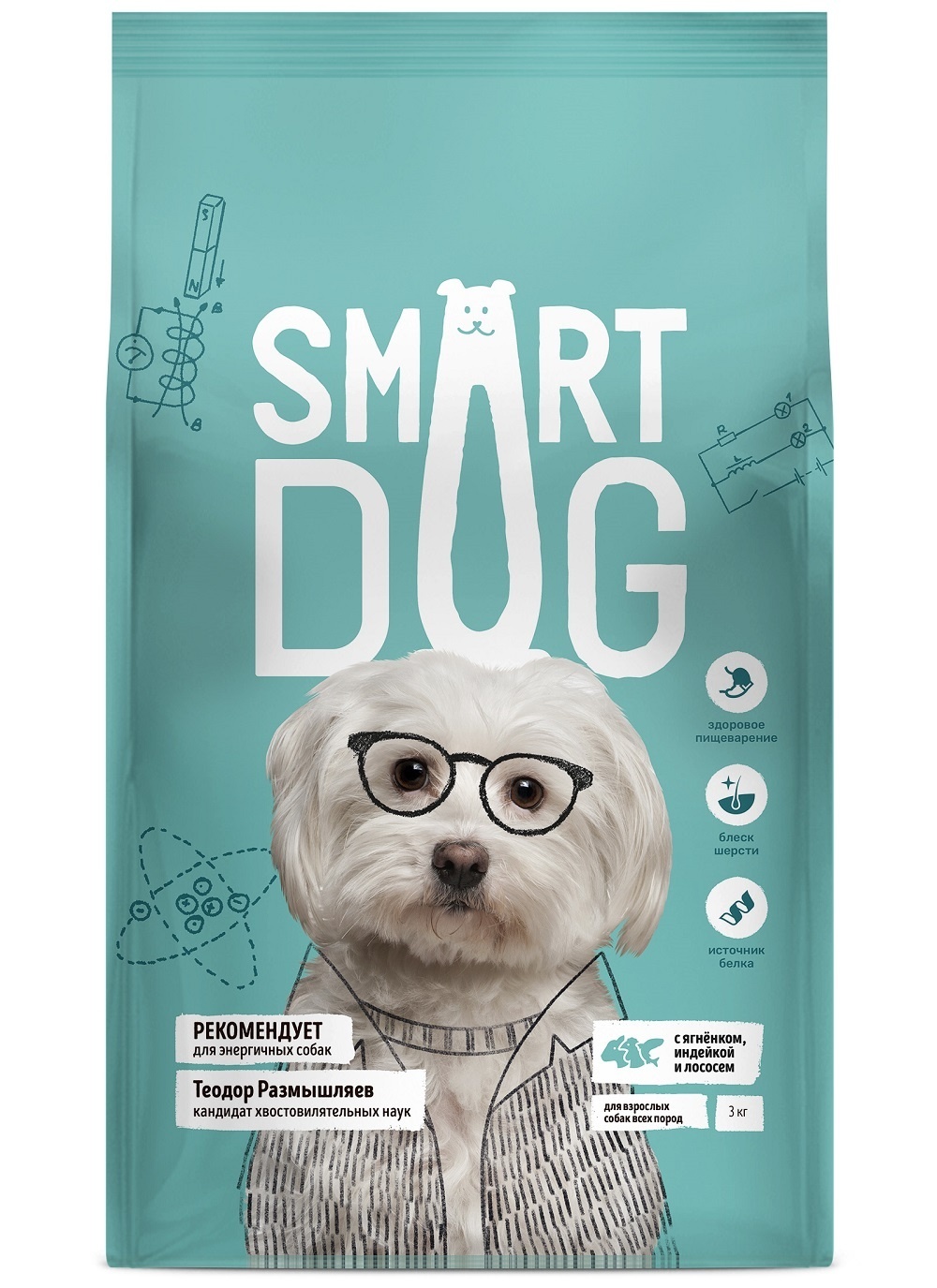 Smart Dog Корм Smart Dog для взрослых собак, три вида мяса с ягнёнком, лососем, индейкой (3 кг) цена и фото