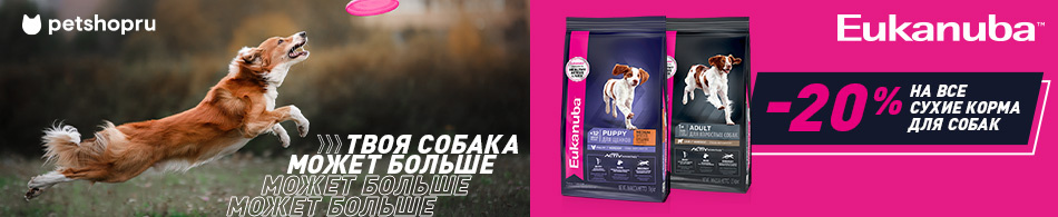 -20% на сухие корма Eukanuba