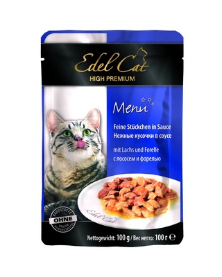 Паучи Кусочки в соусе с лососем и форелью Edel Cat Паучи Кусочки в соусе с лососем и форелью Edel Cat