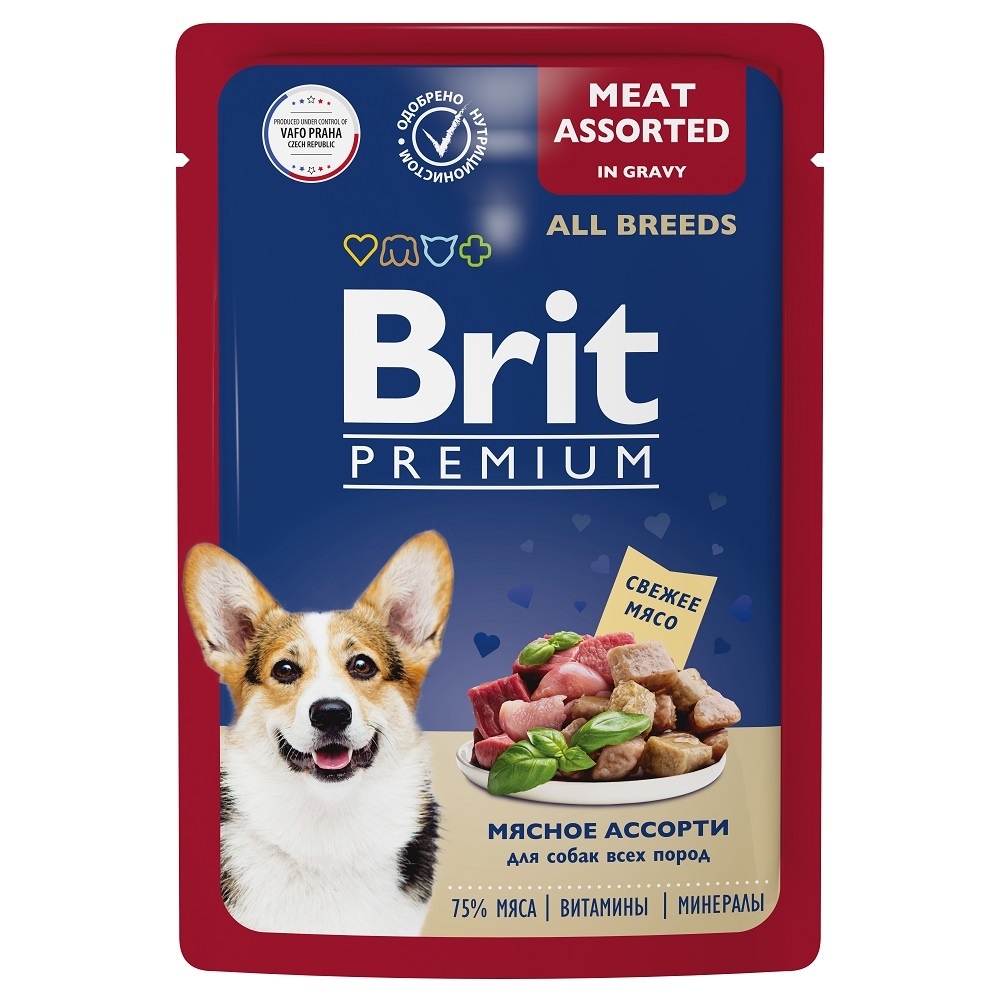 Brit Brit пауч для взрослых собак всех пород мясное ассорти в соусе (85 г) 61395