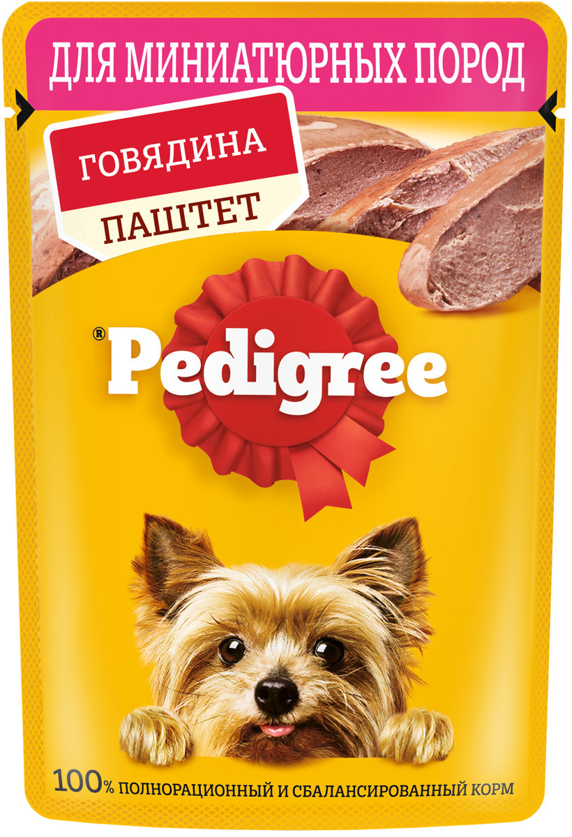 цена Pedigree Pedigree влажный корм для взрослых собак маленьких пород паштет с говядиной (80 г)