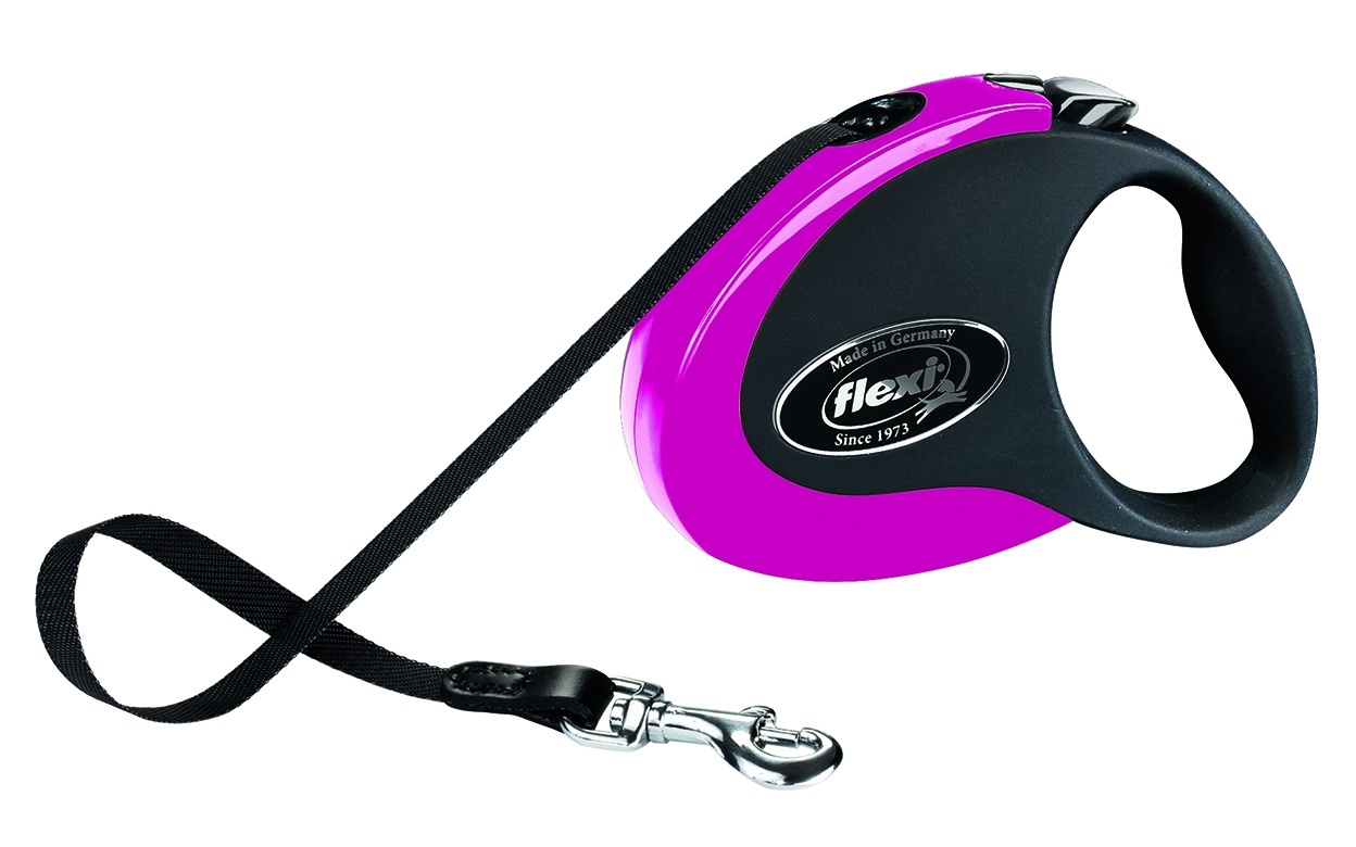 Flexi рулетка-ремень для собак до 12кг, 3м, черно-розовая (M)