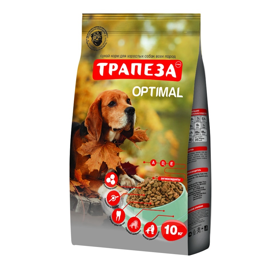 Корм Трапеза "Оптималь" с говядиной для взрослых собак, склонных к полноте (10 кг) 