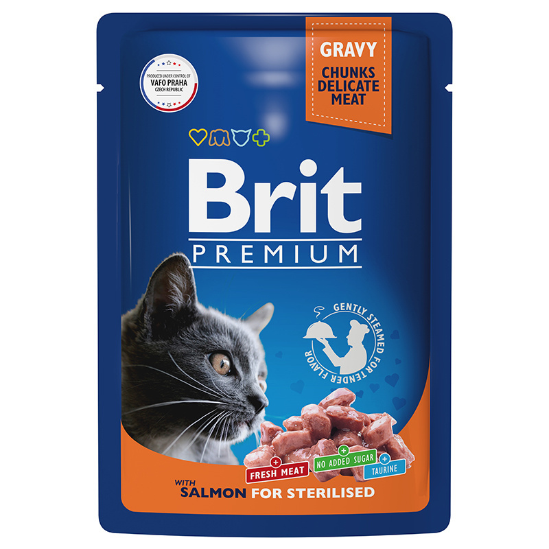 Brit Brit пауч для взрослых стерилизованных кошек с лососем в соусе (85 г) brit brit пауч для взрослых кошек с лососем и форелью 85 г