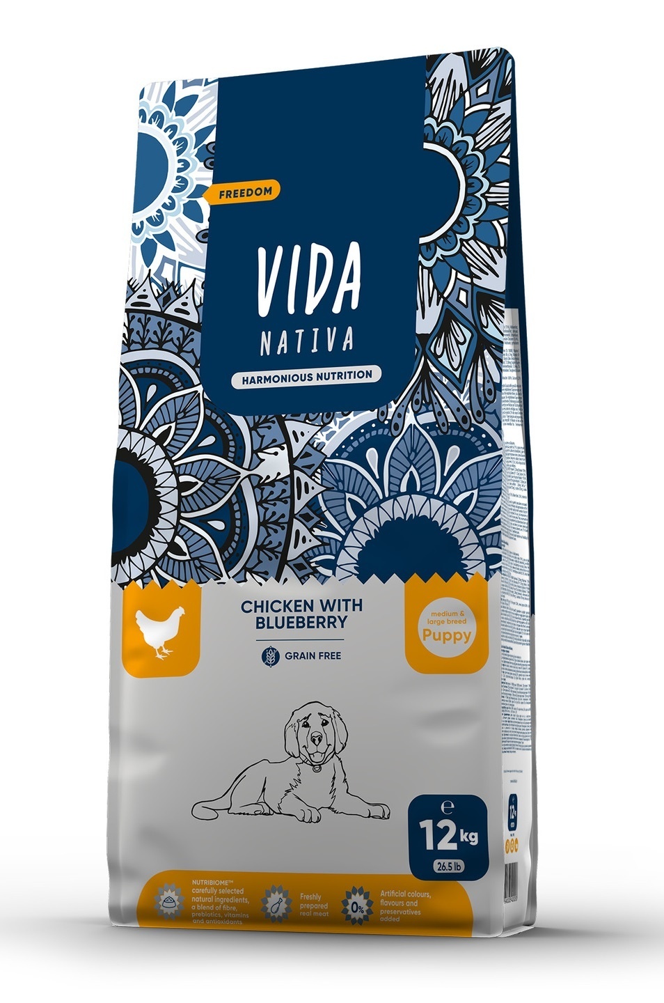 VIDA Nativa корм для щенков средних и крупных пород с курицей и черникой (12 кг)