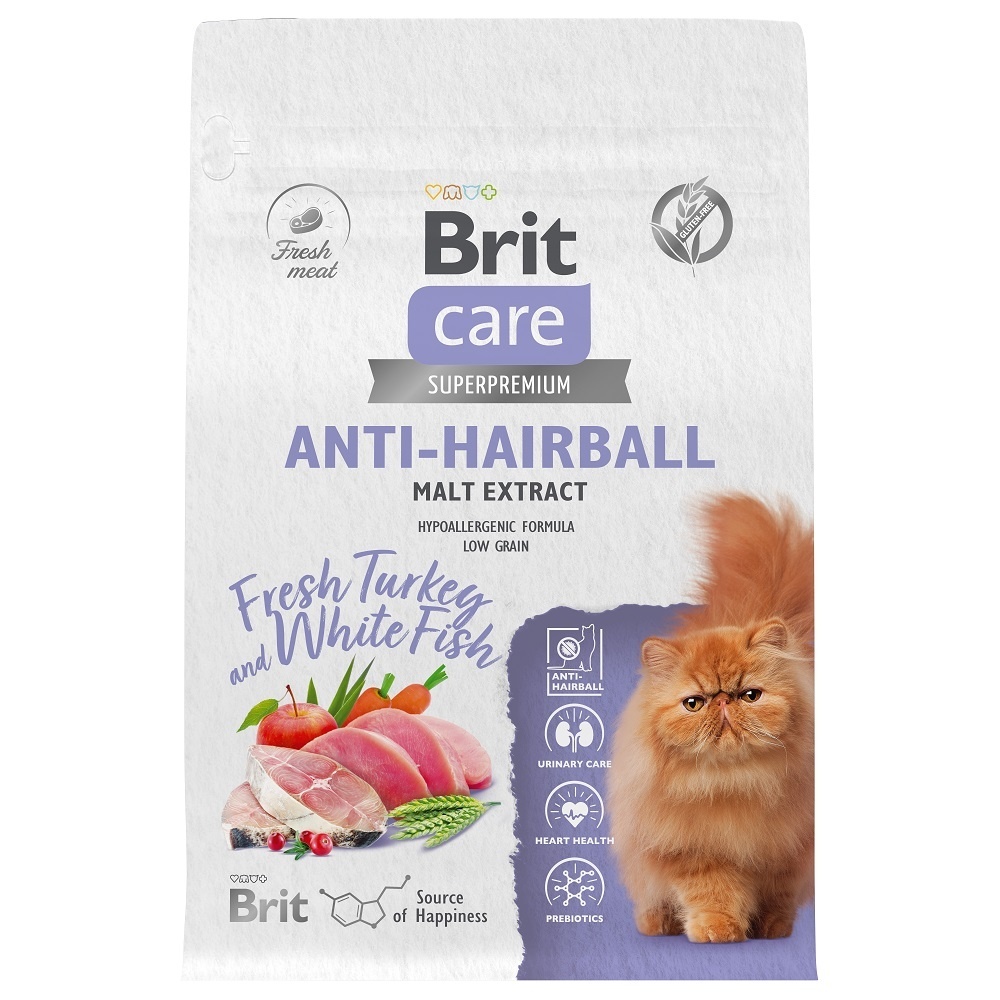 Brit Care Brit Care сухой корм с белой рыбой и индейкой для взрослых кошек (400 г)