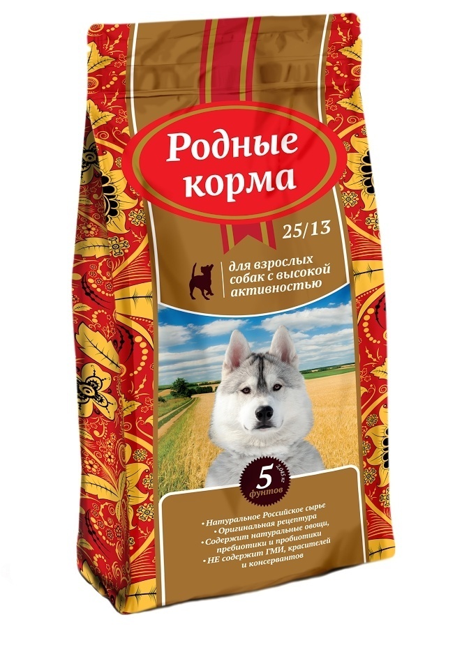 Корм Родные корма сухой корм для взрослых собак с высокой активностью (16,38 кг)