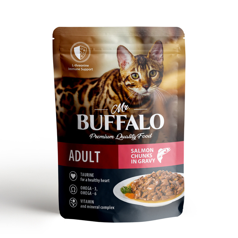 Mr.Buffalo Mr.Buffalo паучи для кошек для кожи и шерсти Лосось в соусе (85 г) 61509