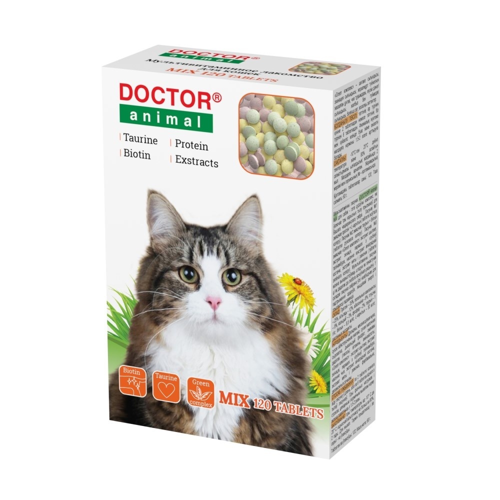 Бионикс Бионикс мультивитаминное лакомство Doctor Animal Mix, для кошек, 120 таблеток (55 г)