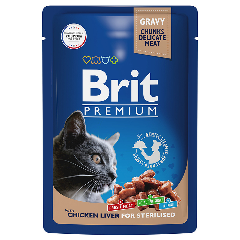 Brit Brit пауч для взрослых стерилизованных кошек с куриной печенью в соусе (85 г) brit brit пауч для взрослых кошек с ягненком и говядиной в соусе 85 г