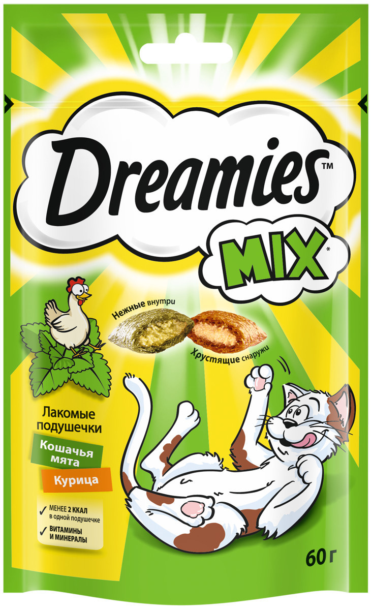 Dreamies Dreamies лакомство для взрослых кошек «MIX (Микс) мята, курица» (60 г) dreamies dreamies лакомство для взрослых кошек mix микс лосось сыр 60 г
