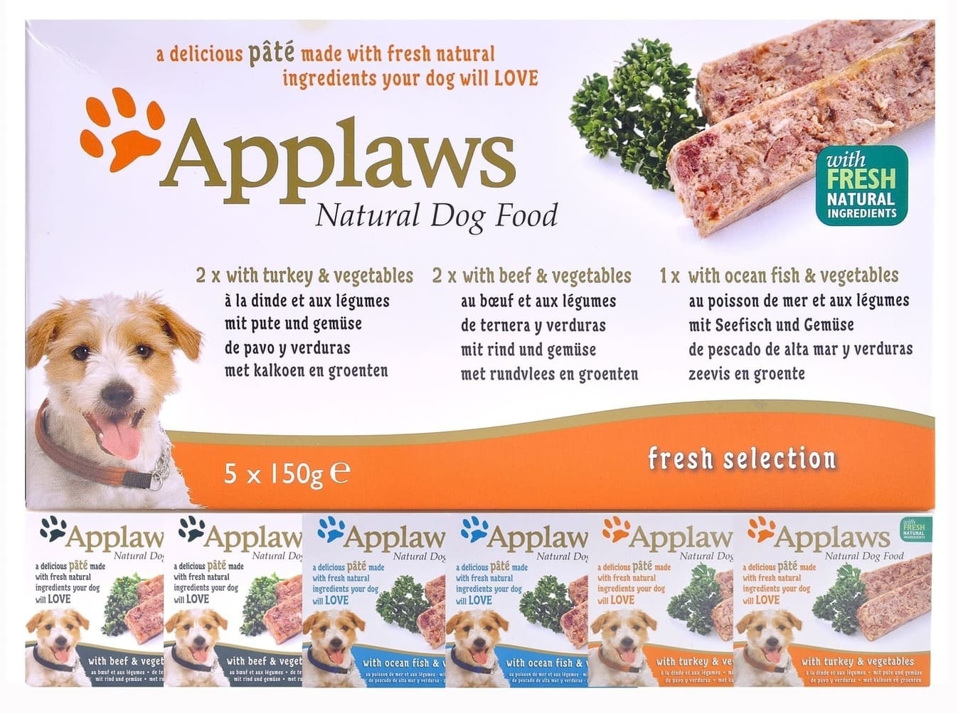 Applaws консервы набор для собак "Индейка, говядина, океаническая рыба", 5шт.x150г (750 г) 