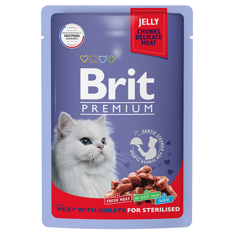 Brit Brit пауч для взрослых стерилизованных кошек мясное ассорти с потрошками (85 г) brit brit пауч для взрослых кошек с лососем и форелью 85 г