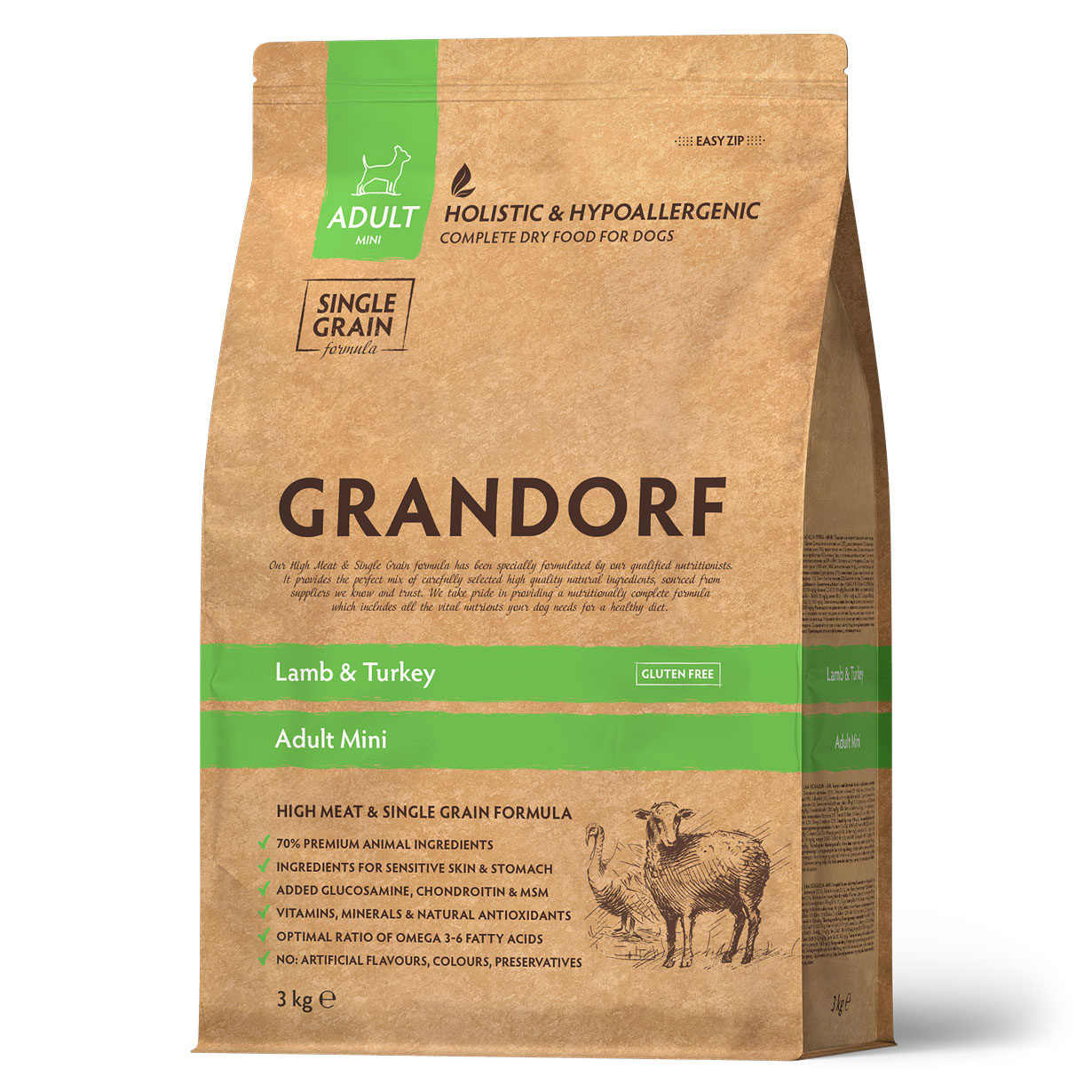 Grandorf Корм Grandorf ягненок с индейкой для взрослых собак мелких пород (3 кг) 44395