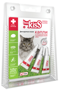 Ms.Kiss Ms.Kiss капли репеллентные для крупных кошек весом более 2 кг, 3 шт по 2,5 мл (8 г) капли репеллентные для крупных кошек ms kiss 2 5мл