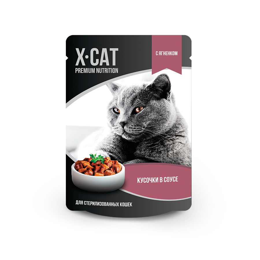 X-CAT X-CAT паучи для стерилизованных кошек с ягненком в соусе (85 г) x cat x cat влажный корм с лососем в соусе для стерилизованных кошек 85 г