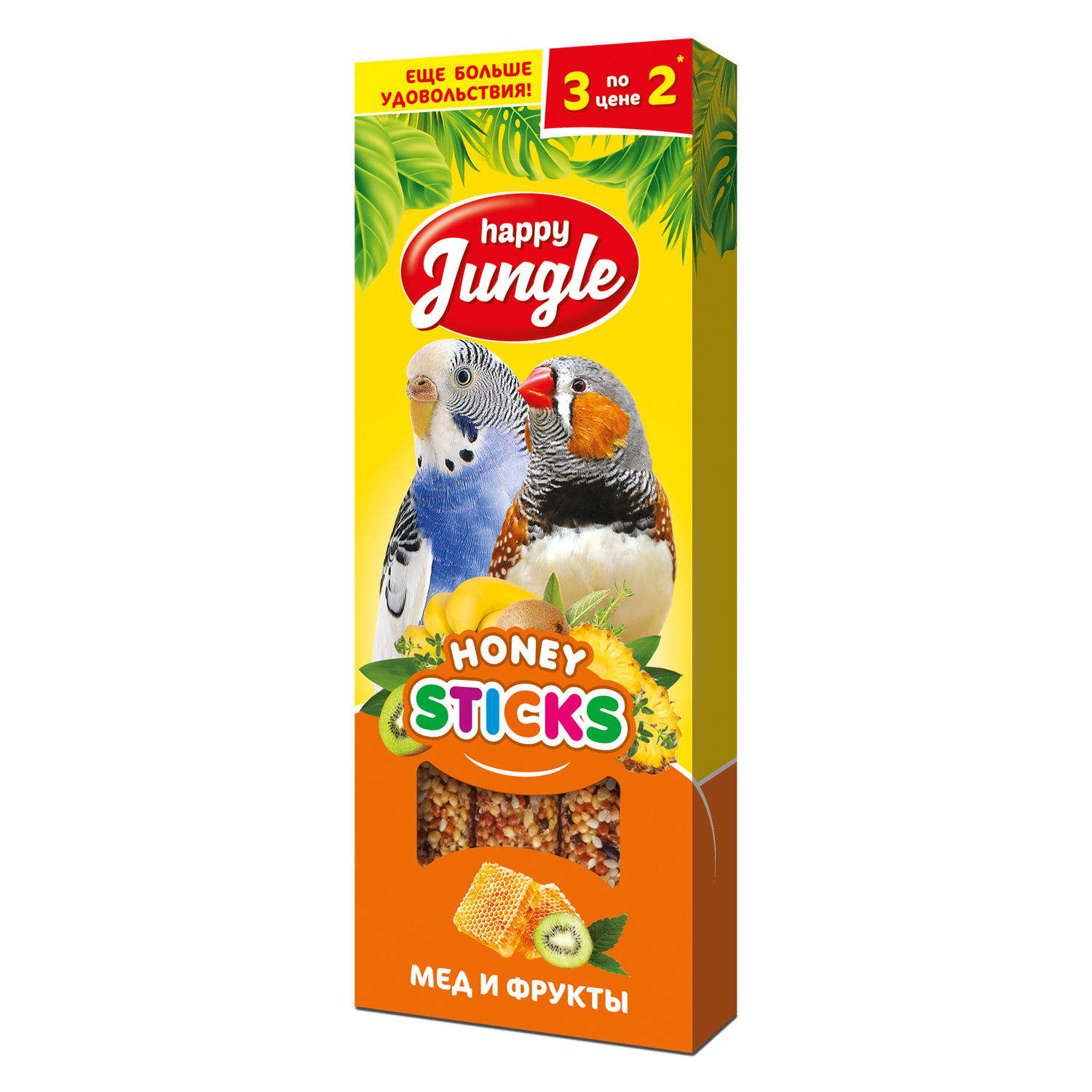 Happy Jungle Happy Jungle палочки д/птиц мед и фрукты 3 шт 90 гр (90 г)
