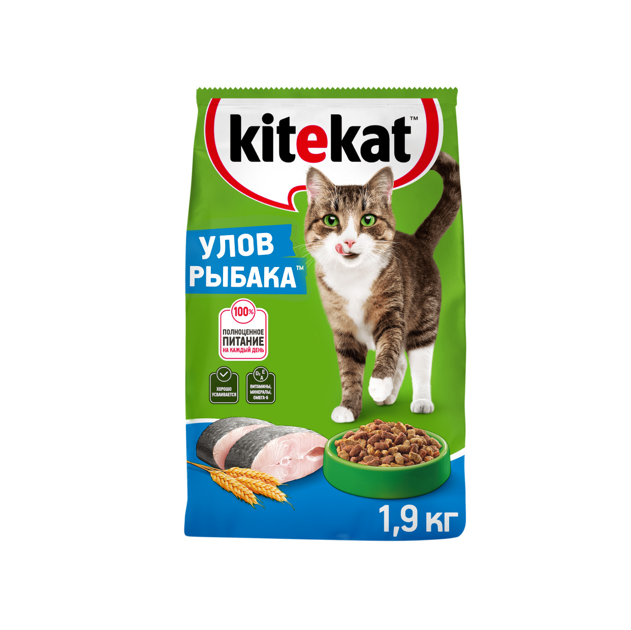 Kitekat Kitekat сухой полнорационный корм для взрослых кошек Улов рыбака (15 кг)