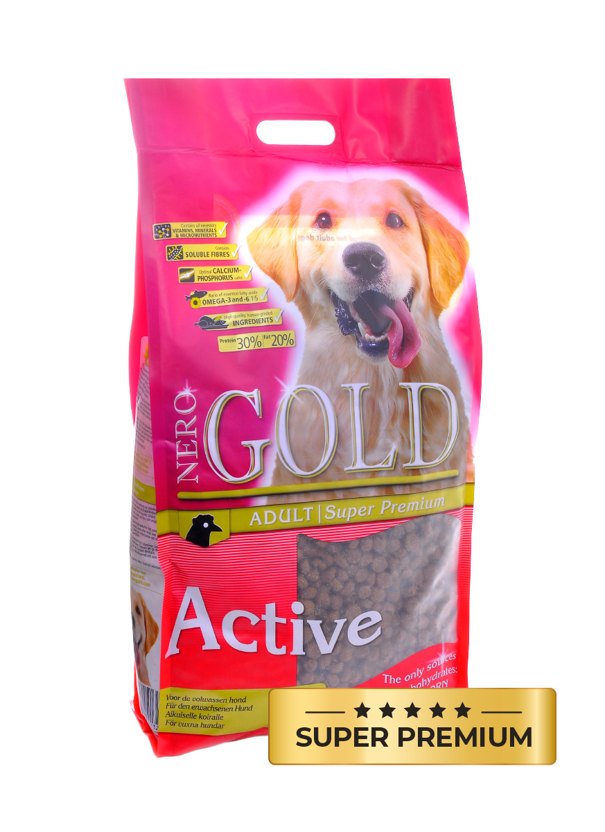 Корм NERO GOLD super premium active для взрослых собак всех пород с высокой активностью, с курицей и цельным рисом (12 кг)