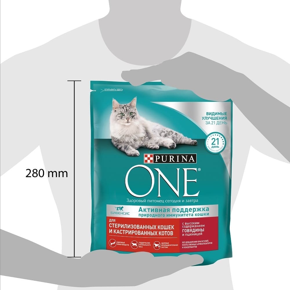Корм PURINA ONE для стерилизованных кошек и кастрированных котов, с высоким содержанием говядины и пшеницей (3 кг)