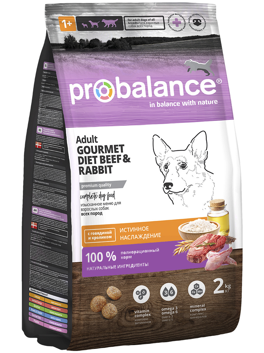 Probalance Probalance корм сухой для взрослых собак с говядиной и кроликом (2 кг) probalance probalance корм сухой для щенков малых и средних пород 2 кг