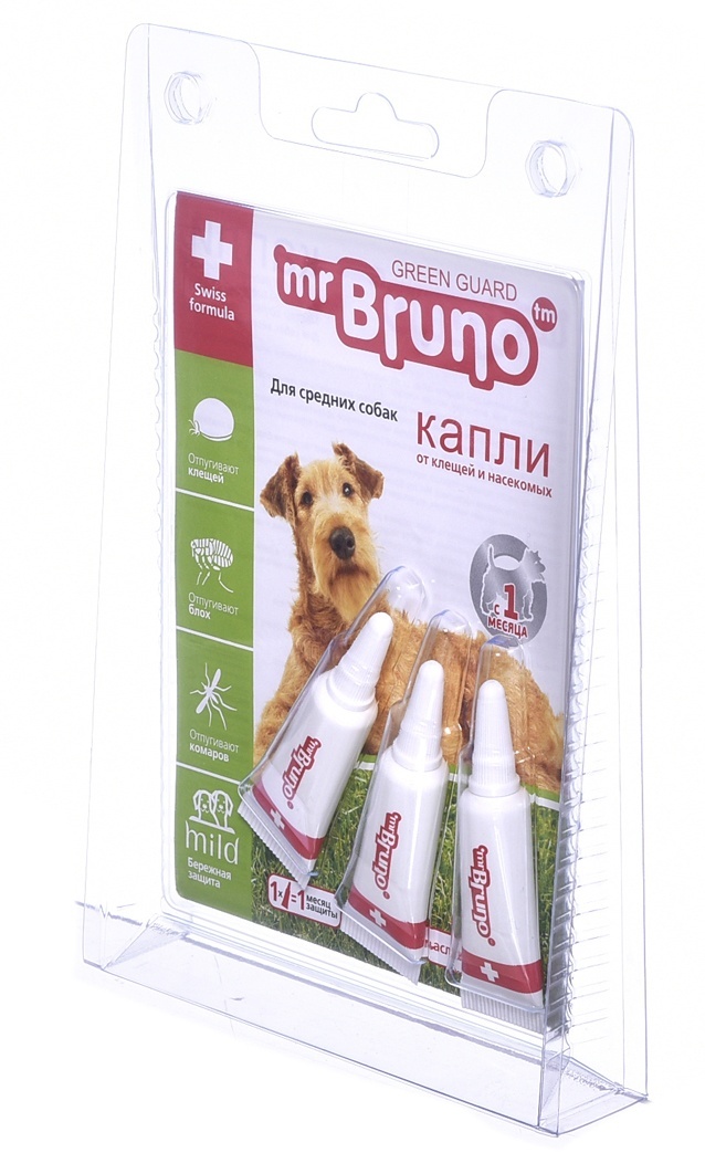 Mr.Bruno Mr.Bruno капли репеллентные  для средних собак весом 10-30 кг, 3 шт по 2,5 мл (8 г)