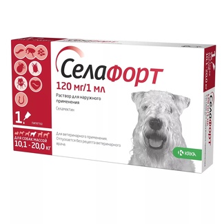 Селафорт для собак 10,1 - 20 кг, 120мг/1мл, 1 пипетка  Селафорт для собак 10,1 - 20 кг, 120мг/1мл, 1 пипетка