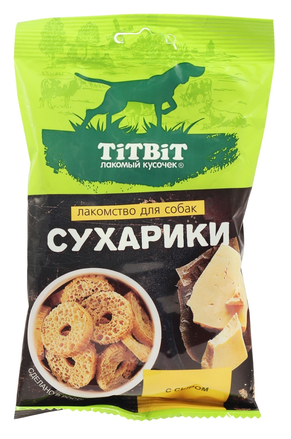 TiTBiT TiTBiT сухарики с сыром, лакомство для собак (55 г) titbit titbit сухарики со вкусом бекона лакомство для собак 55 г