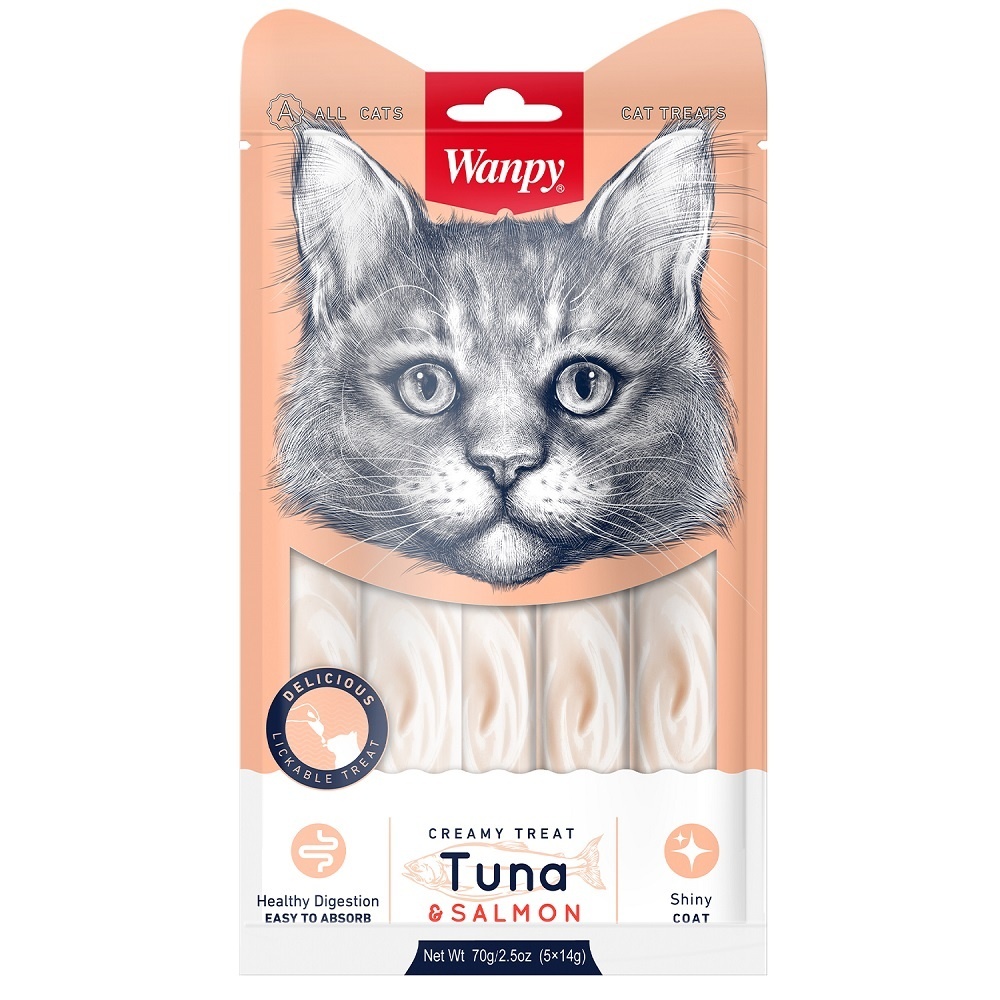 Wanpy Wanpy лакомство для кошек «нежное пюре» из тунца и лосося (70 г) 61596