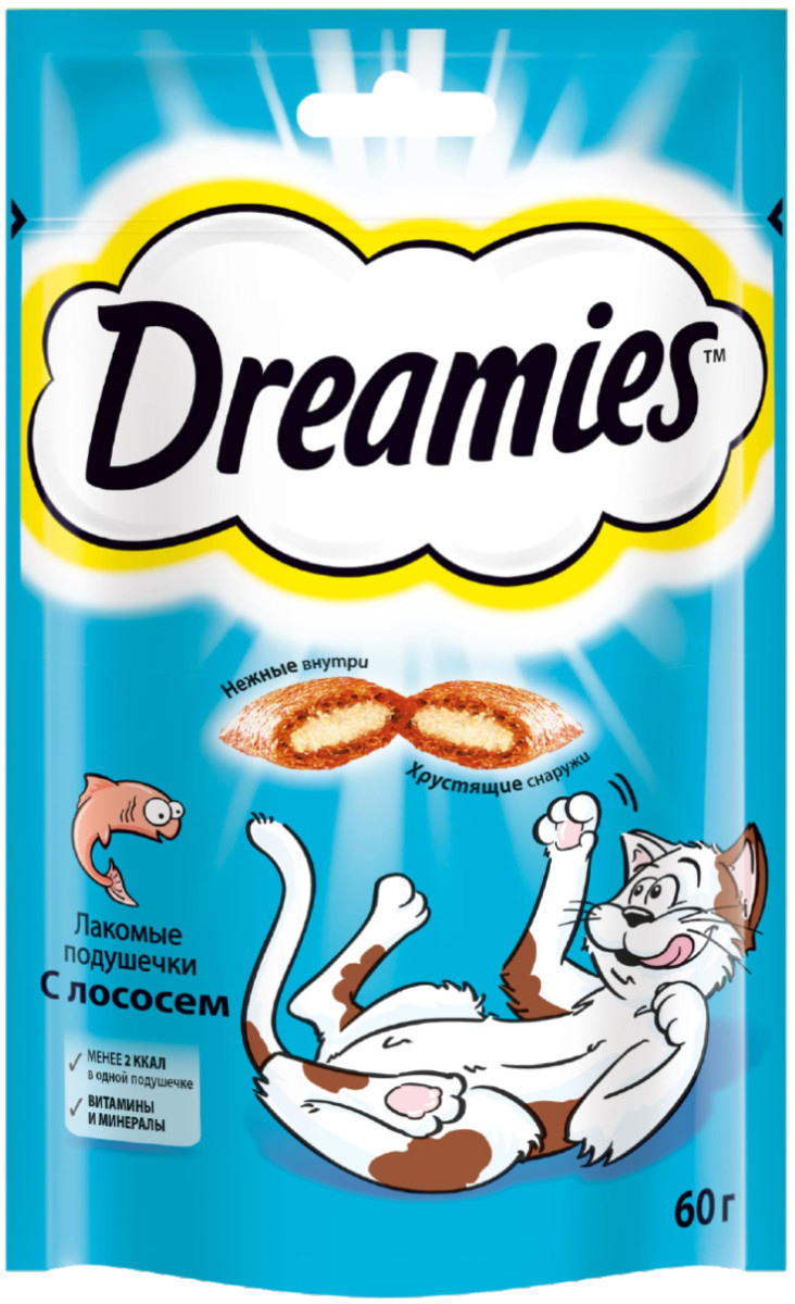 цена Dreamies Dreamies лакомство для кошек подушечки с лососем (140 г)