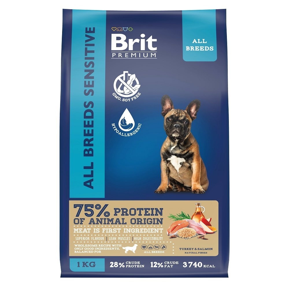 Brit Brit сухой корм с лососем и индейкой для взрослых собак всех пород с чувствительным пищеварением (3 кг) витамины антиоксиданты минералы фортевит про омега 3 900 мг