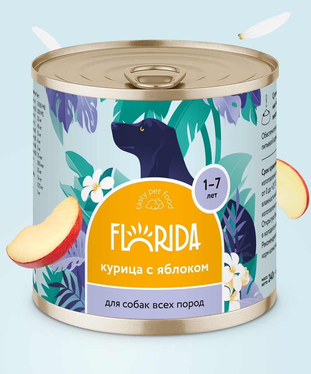 FLORIDA консервы FLORIDA консервы для собак Курица с яблоком (240 г)