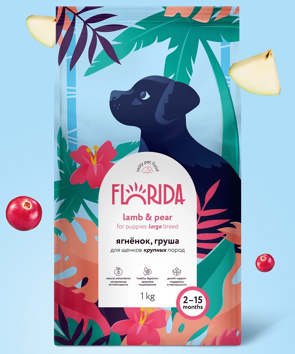 FLORIDA FLORIDA сухой корм для щенков крупных пород с ягненком и грушей (1 кг) 30360