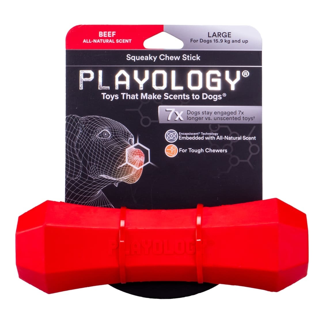 Playology Playology жевательная палочка Playology SQUEAKY CHEW STICK с ароматом говядины, цвет красный (M) цена и фото