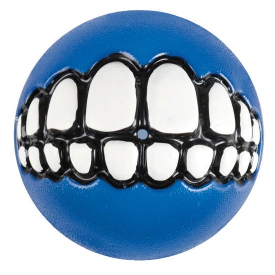 Rogz Rogz мяч с принтом зубы и отверстием для лакомств GRINZ, синий (M) rogz мяч поймай меня squeekz прыгает на земле плавает в воде 64 мм синий