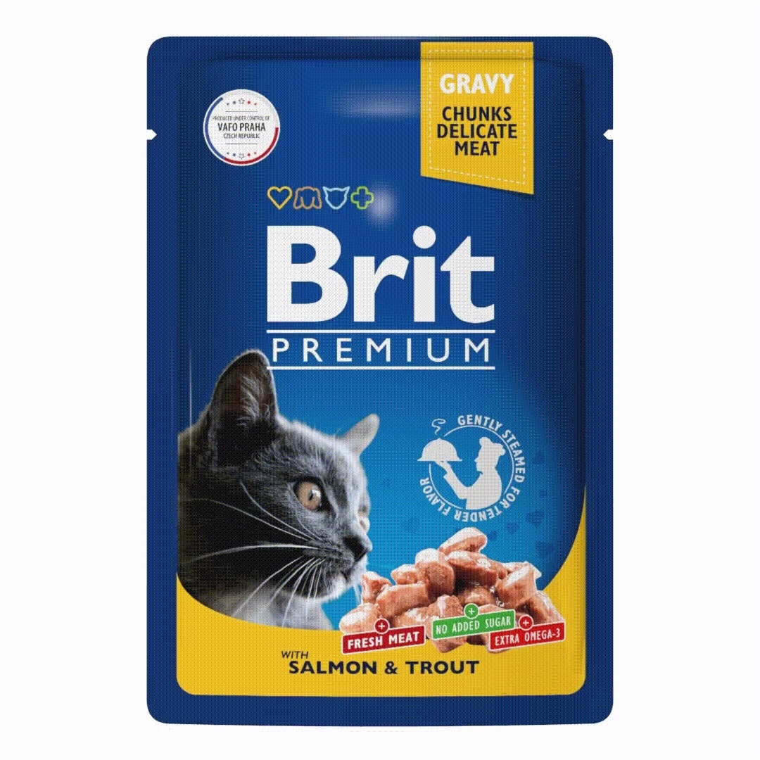 Brit Brit пауч для взрослых кошек с лососем и форелью (85 г) brit brit пауч для взрослых кошек с форелью в желе 85 г