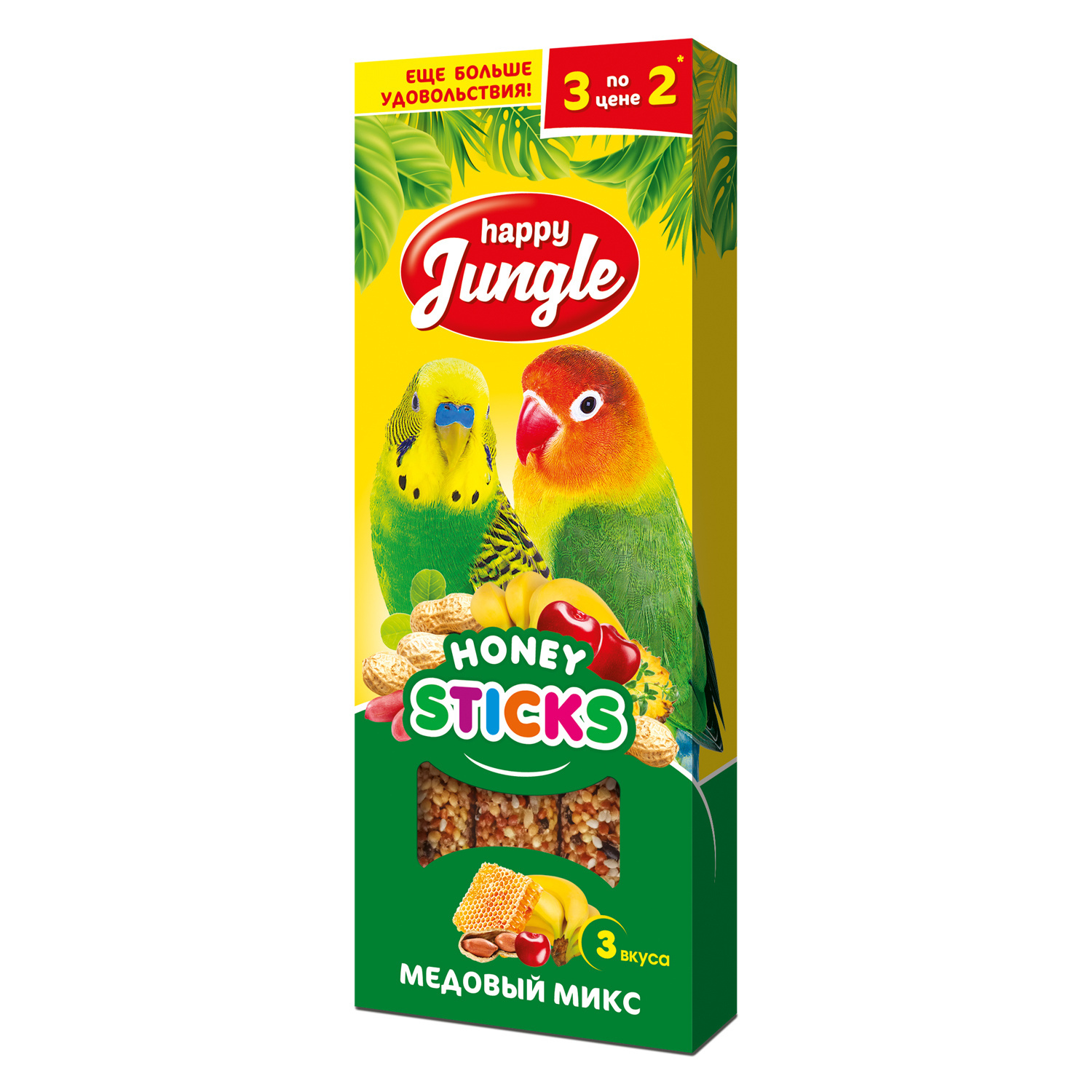 Happy Jungle Happy Jungle палочки д/птиц медовый микс 3 шт 90 гр (90 г) лакомство для птиц triol фрукты и орехи 60 г