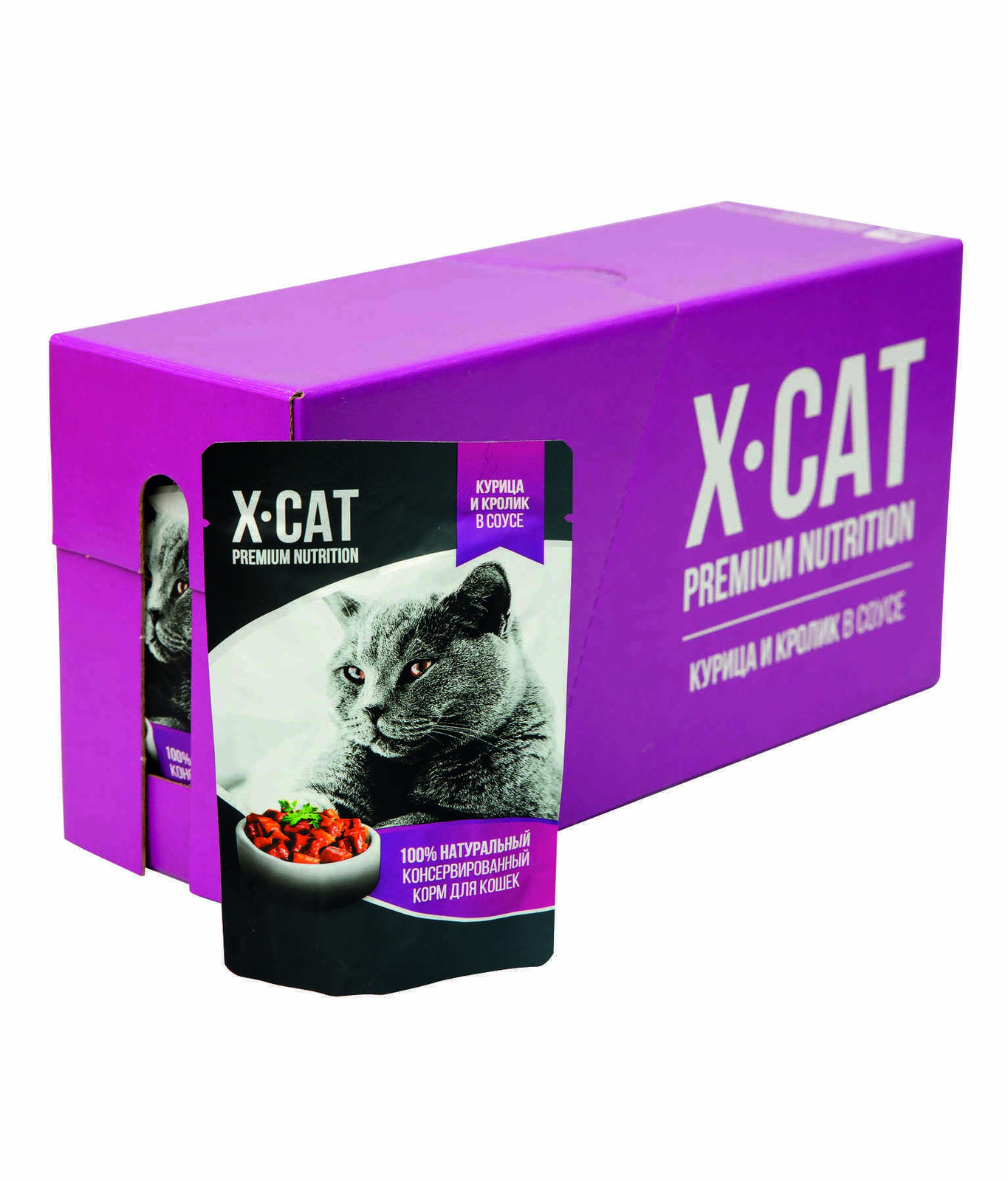 X-CAT влажный корм c курицей и кроликом в соусе для кошек (85 г) 