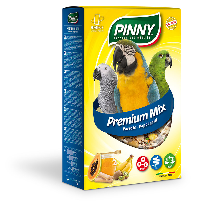 Pinny Pinny полнорационный корм для средних и крупных попугаев с фруктами, бисквитом и витаминами (700 г)