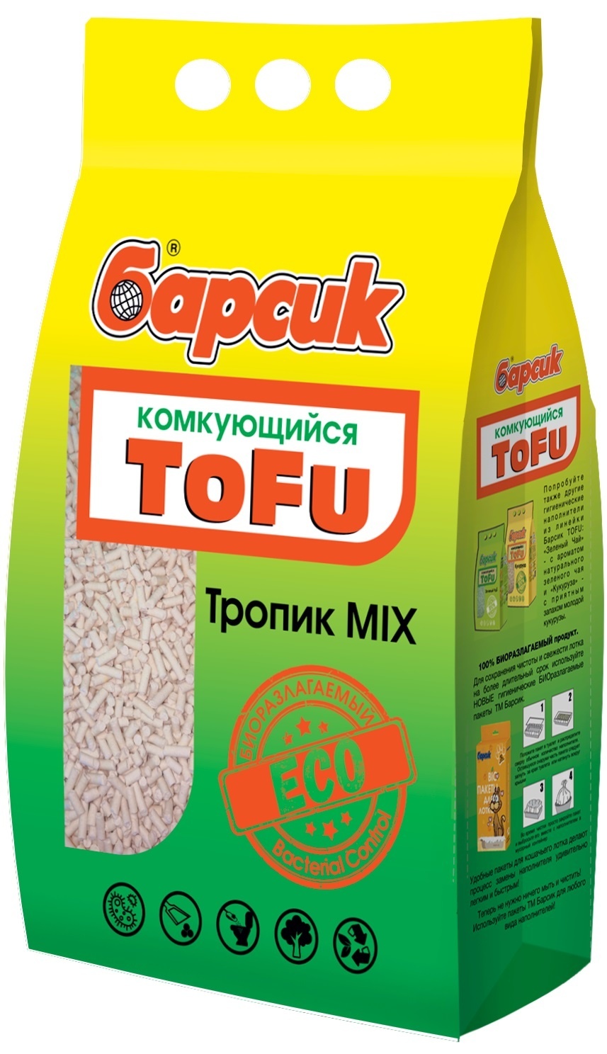 Барсик Барсик комкующийся наполнитель TOFU Тропик Mix (2,3 кг) барсик наполнитель tofu комкующийся для взрослых кошек кукурузный
