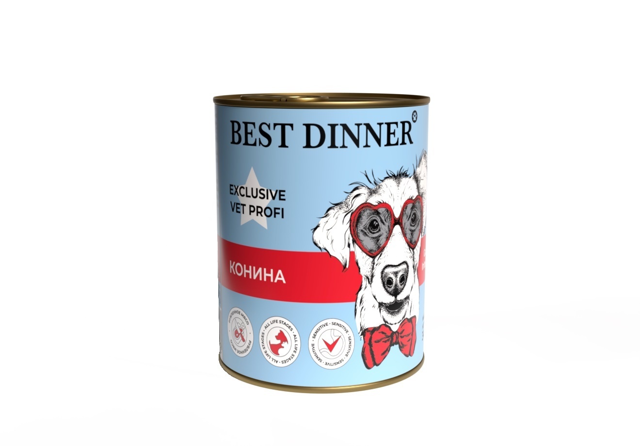 Best Dinner Best Dinner консервы Конина, паштет для собак с чувствительным пищеварением (340 г) best dinner best dinner гипоаллергенные консервы с кониной и рисом для собак всех пород 340 г