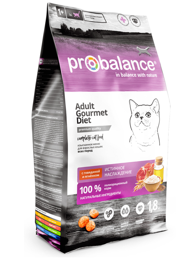Probalance Корм Probalance для кошек с говядиной и ягнёнком, истинное удовольствие (1,8 кг)
