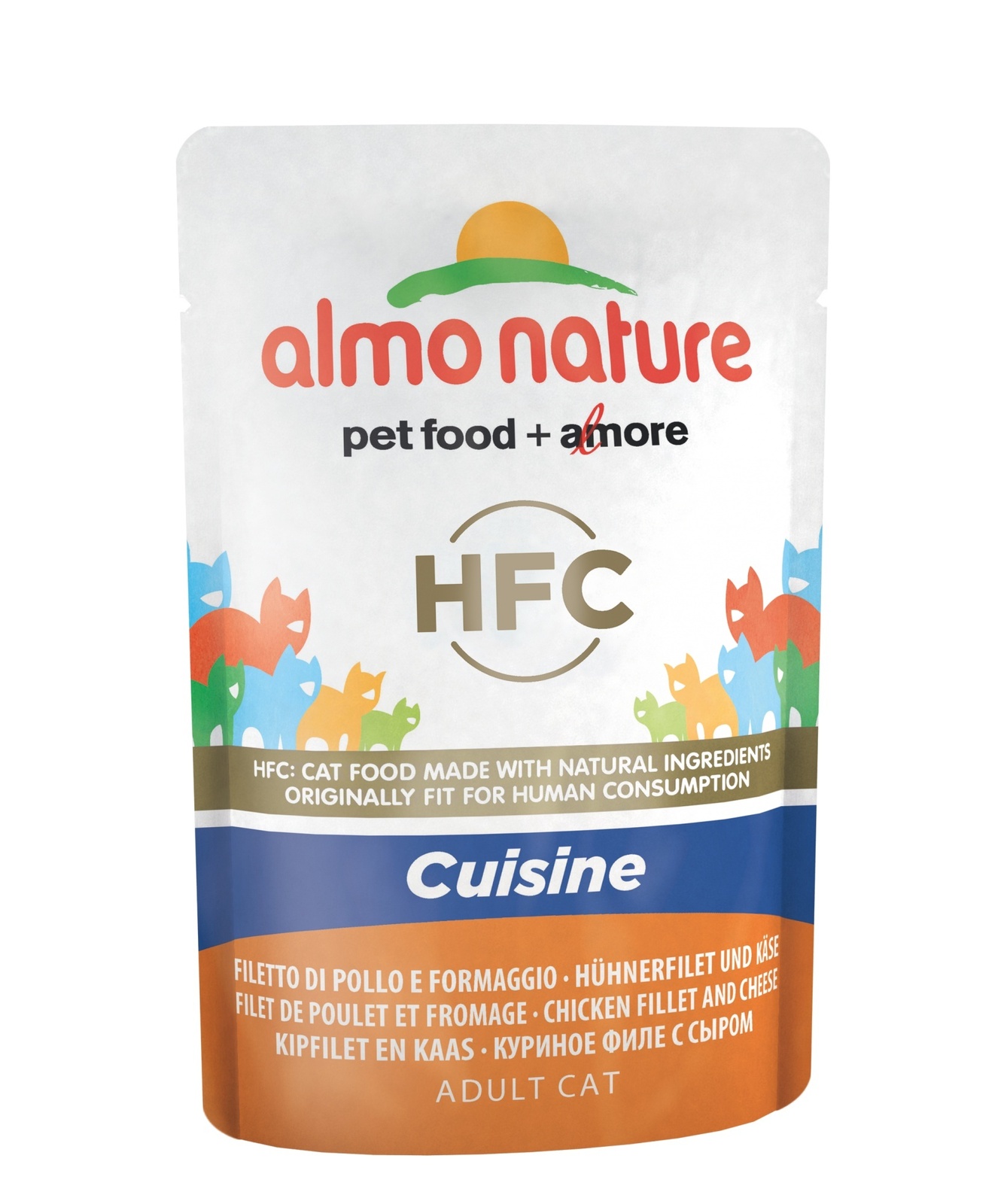 Almo Nature консервы паучи для кошек, с куриным филе и сыром (55 г) 