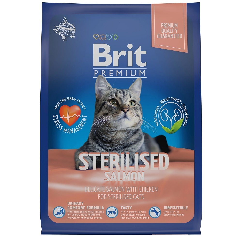 Brit Brit сухой корм премиум класса с лососем и курицей для взрослых стерилизованных кошек (400 г)