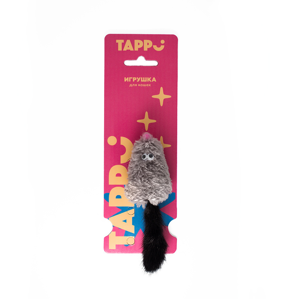 Tappi Tappi игрушка для кошек Мышка с кошачьей мятой и хвостом из натурального меха норки, серая (15 г) цена и фото