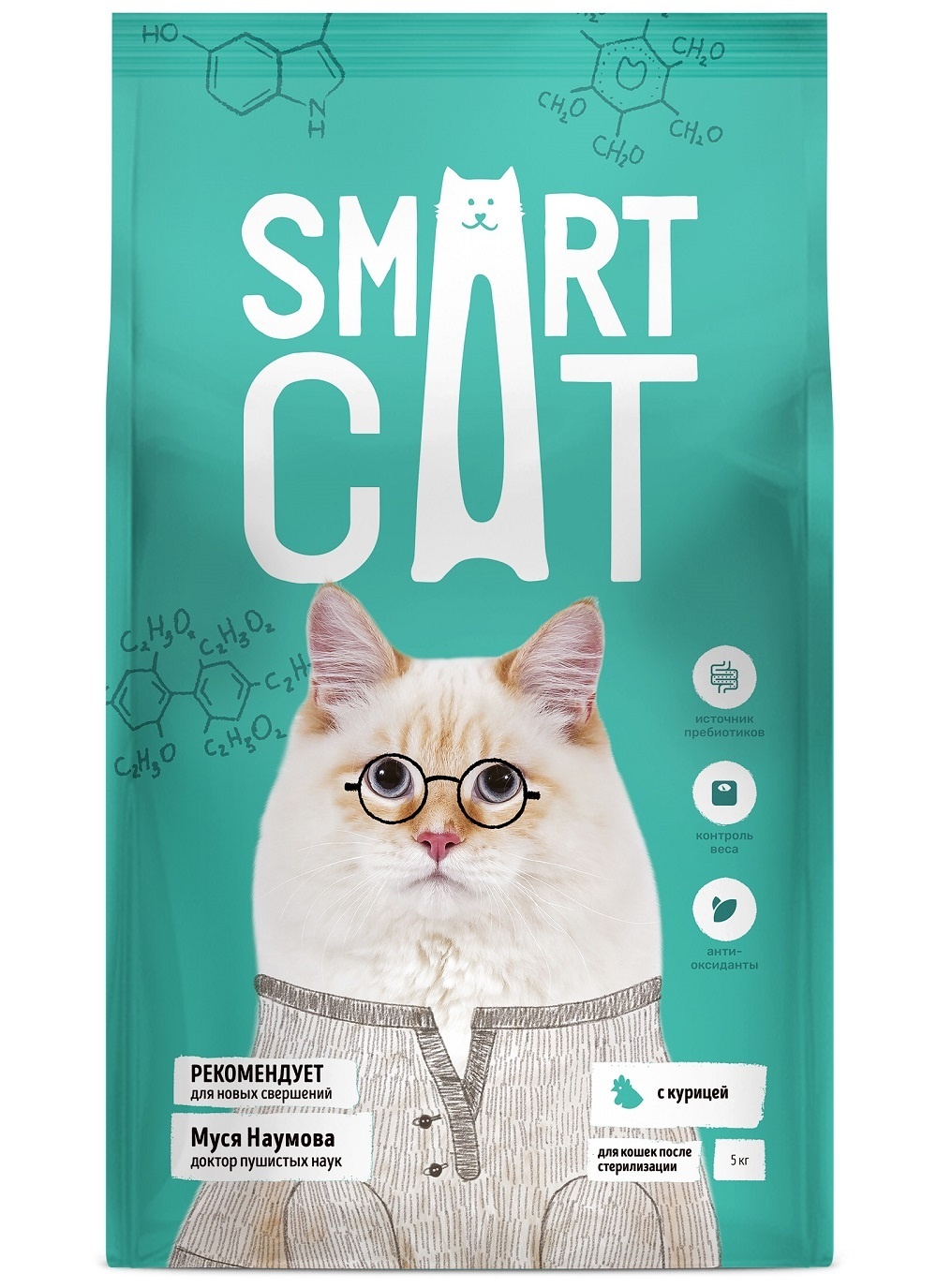Smart Cat Корм Smart Cat для стерилизованных кошек, с курицей (5 кг) smart cat корм smart cat для кошек с кроликом 1 4 кг