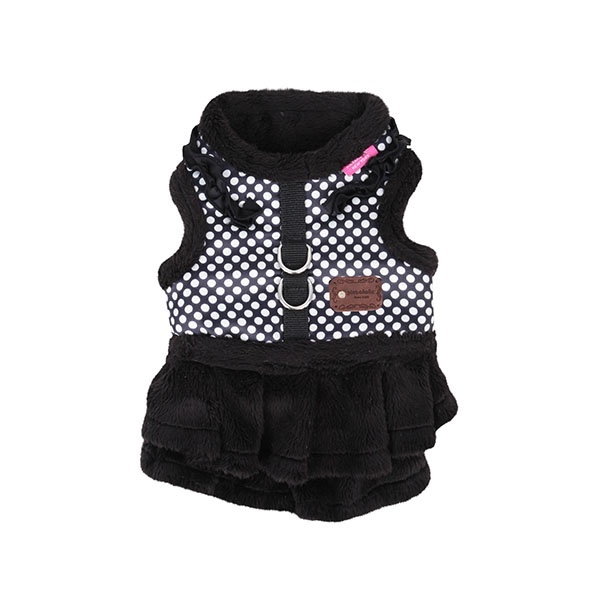 Pinkaholic Pinkaholic платье-шлейка из иск.меха с жилетом в горошек, черный (M)