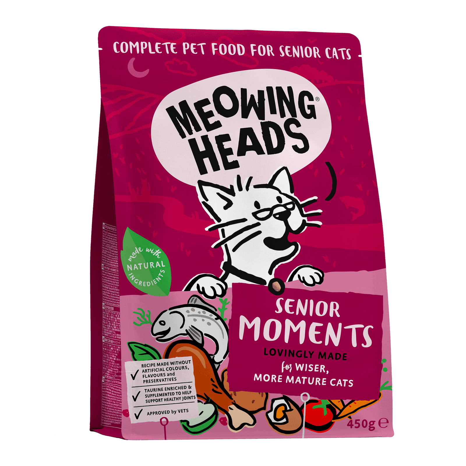 Meowing Heads Корм Meowing Heads для кошек старше 7 лет, с лососем и яйцом Мудрые года (1,5 кг)