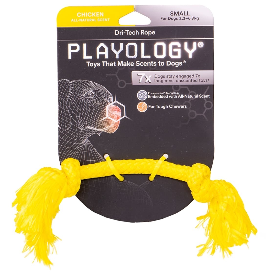 цена Playology Playology жевательный канат Playology DRI-TECH ROPE для собак, с ароматом курицы, цвет желтый (M)